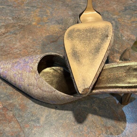 Max De Carlo Pointed Toe Kitten Heel 7.5 Lavender and Tan - Picture 5 of 8